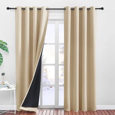 Verdunkelungsvorhänge mit Ösen, 2 Stück, 140x220 cm, Beige