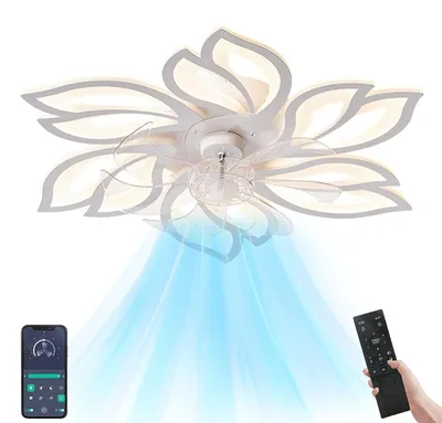 Obrázek produktu pro Stropní ventilátor s osvětlením – průměr 65 cm, plochý design – tichý AC motor – dálkové ovládání – 6 rychlostí a časovač – bílá barva