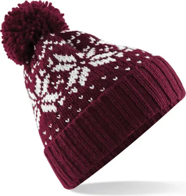 Image de Beechfield B456 | Bonnet Fair Isle Snowstar - Couleur : Bourgogne/Blanc - Taille : One Size