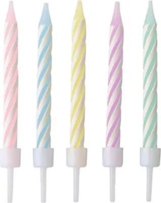 Produktbild von Set mit 24 pastellfarbenen Geburtstagskerzen, 6 cm.