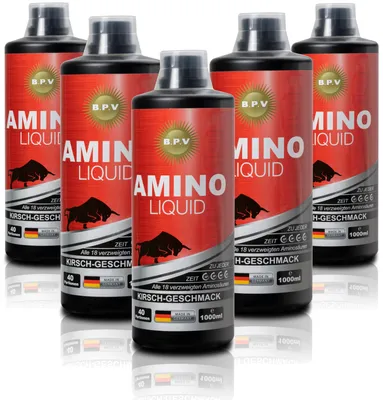 Produktbild von AMINO LIQUID 1000ml - Flüssige Aminosäuren, BCAA, EAA,  Aminosäuren liquid - Geschmack Kirsche. Für jede Sportart bestens geeignet.