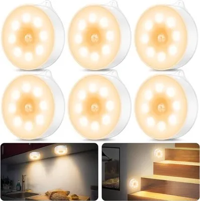 Produktbild von Nachtlichtbewegungssensor, 3 x AAA -Batterie -Lampen, Auto -Ein/Aus, Schrankbeleuchtung, Sensor -Innentreppe, Schlafzimmer, Küche, Kinderzimmer,