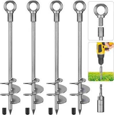 Produktbild von Schwere Erdanker – 46 cm Schraubanker für Trampoline, Schaukeln und Camping – 4 Stück