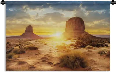 Produktbild von MuchoWow® Wandteppich Wandbehang Sonnenuntergang - Felsen - Landschaft - Horizont 90x60 cm Tapisserie Dekoration Wandtuch - Wandskulpturen - Bildteppich