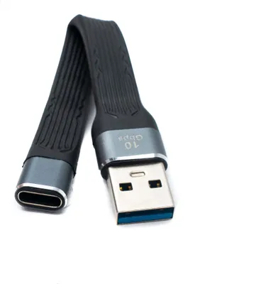 Produktbild von SYSTEM-S USB 3.1 Gen 2 Kabel 10 cm Typ C Buchse zu 3.0 A Stecker Flachkabel 10 Gbit/s 100W