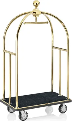 Obrázek produktu pro WAS Německo Vozík na zavazadla, 112 x 61 x 186 cm, zlatá barva, černý koberec, nerezová ocel