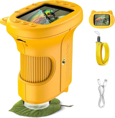 Produktbild von Kindermikroskop,2.4-Zoll-IPS-Bildschirm,1000-faches tragbare HD-Taschen-Mini-USB-Mikroskopkamera, mit digitalem HD-Bildschirm und 8 LEDs, orange Farbe