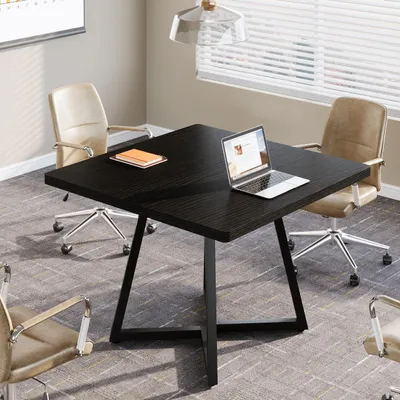 Image de LITTLE TREE Bureau 80 cm, table de bureau industrielle pour 4 personnes, avec structure métallique pour petits espaces, table de conférence de bureau, noir