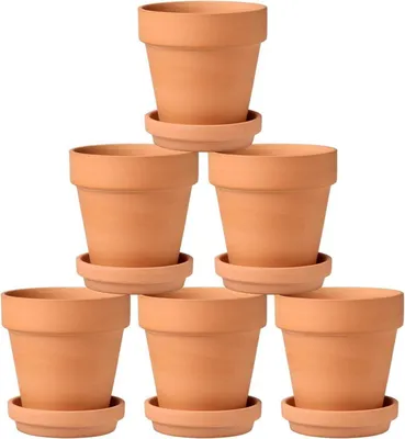 Zdjęcie produktu dla Małe doniczki z terakoty 10x10 cm zestaw 6 z podstawką idealne do sukulentów