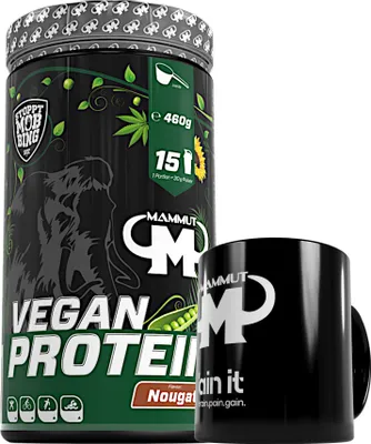 Produktbild von Mammut Nutrition - Vegan Protein 460 g Dose - 15 Portionen Eiweiß + GRATIS Keramik Tasse, Geschmack: Nougat