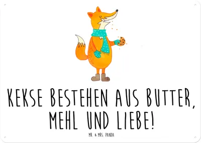 Produktbild von Mr. & Mrs. Panda Blechtafel Fuchs Keks DIN A5 - Weiß - Geschenk, Liebe, Winter, Wandbild, Frieren, Türschild, Magnetschild, wandtafel, Schild, tafel, Weihnachten
