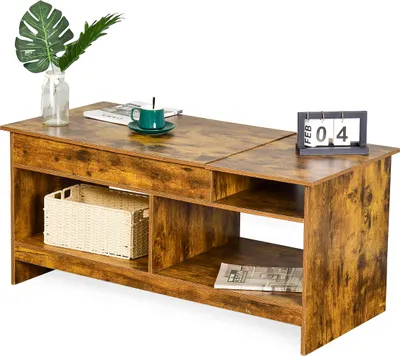 Produktbild von Relaxdays Couchtisch aufklappbar, HBT: 50x110x50 cm, Wohnzimmertisch mit Stauraum, zusätzliche Ablagefläche, braun