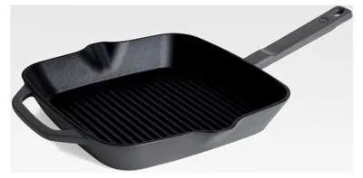 Produktbild von Gusseisen Grillpfanne Grau, 26 cm - Emailliert - Steakpfanne mit Grillstreben - Für alle Herdarten geeignet