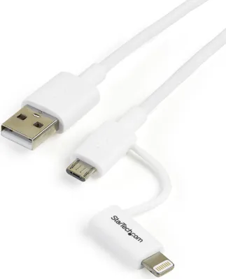 Image de StarTech.com Câble Lightning 8 broches ou Micro USB vers USB de 1 m - Cordon de charge / synchronisation - Blanc
