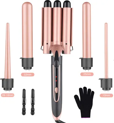Produktbild von 5-in-1 Lockenstab Set mit 3 Lockenstab, geeignet für Frauen, schnell erhitzendes Haareisen Lockenstab, geeignet für alle Haartypen