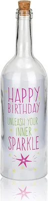 Immagine prodotto di Bottiglia luminosa BRUBAKER con stampa "Happy Birthday" 5 luci LED Altezza 32 cm Bianco