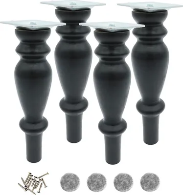 Produktbild von Holzfuß für Möbel, gedrechselter Fuß, 20 cm, Befestigungsset, schwarz lackiert