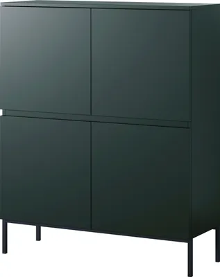 Produktbild von Selsey BEMMI Highboard, Metall, Dunkelgrün, 122 cm x 100 cm x 35 cm, 4-türig, 8 Fächer, robust, feuchtigkeits- und kratzfest, 17 cm hohe Füße für Staubsauger-Roboter, max. 5 kg/Regalboden, minimalistisch
