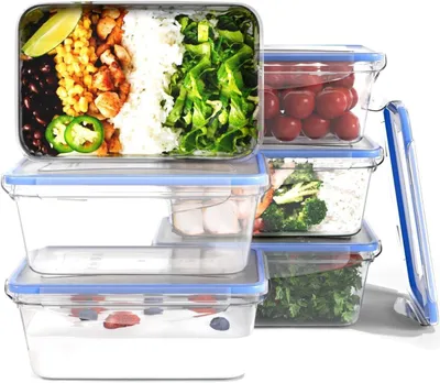 Image de Contenants alimentaires - Ensemble de rangement - Préparation des repas - 100% étanches - 6 x 1000 ml - Transparent