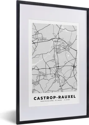 Produktbild von MuchoWow® Gerahmtes Poster Stadtplan - Deutschland - Karte - Castrop-Rauxel - Karte 40x60 cm - Poster mit Schwarzem Bilderrahmen Wandposter Rahmen Foto Bilder - Poster in Rahmen