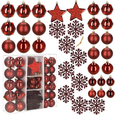 Image de Springos® Boules de Noël 40 pièces 3-10 cm incassables Bordeaux Rouge Motif Décoration