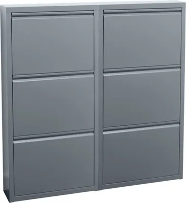 Produktbild von Pisa Schuhschrank mit 6 Klappen/Türen in Metall grau. Fertig montiert geliefert.