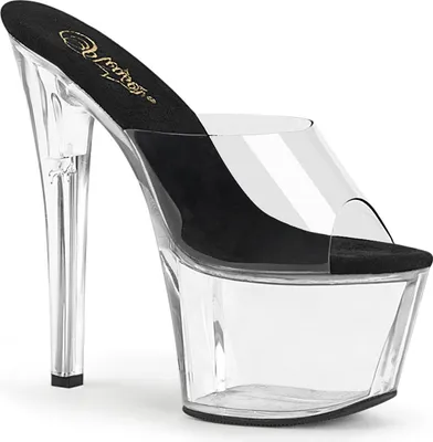 Produktbild von SKY-301 Pleaser Damen High-Heels Plateaupantoletten klar schwarze Innensohle