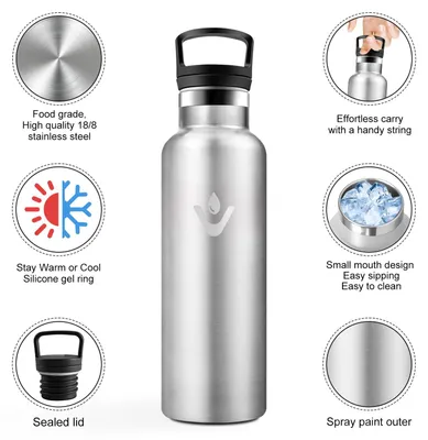 Produktbild von Thermosflasche 500ml aus Edelstahl, auslaufsicher, BPA-frei, Trinkflasche mit