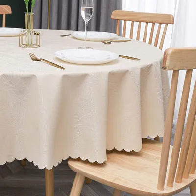 Productafbeelding van Tafelkleed Rond - Waterproof Kleed - Eettafel Beschermen - Oliebestendig Krasbestendig - 180 cm Diameter - Gestreepte Beige