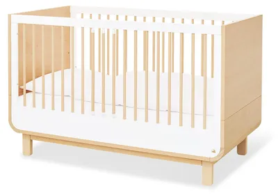 Produktbild von Pinolino Kinderbett 'Round' 140 x 70 cm Nachbildung Ahorn und Uni, weiß  und massiv, Kiefer in Ahorn-Optik lackiert