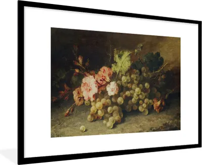 Produktbild von MuchoWow® Gerahmtes Poster Obst - Stilleben mit Weintrauben - Alte Meister 90x60 cm - Poster mit Schwarzem Bilderrahmen Wandposter Rahmen Foto Bilder - Wanddekoration - Fotos