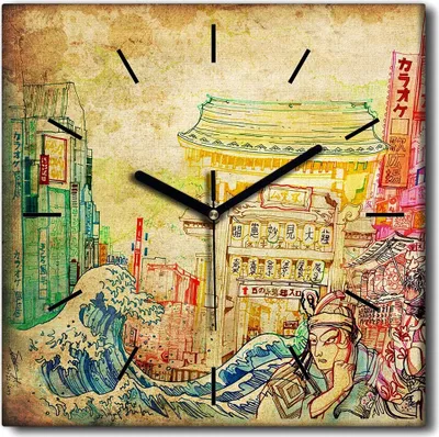 Produktbild von Coloray Uhr auf Leinwand 30x30 cm Wand Uhr Dekoration Wohnzimmer Segeltuch schwarze Hände -Japan Kunstkunst