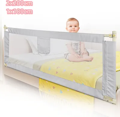 Produktbild von 3x Bettgitter Bettschutzgitter Kinderbettgitter Babybettgitter Rausfallschutz für Bett Grau(2x200cm+1x180cm)(Nicht geeignet für Springbetten)