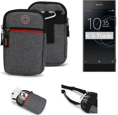 Produktbild von K-S-Trade Holster Gürtel Tasche kompatibel mit Sony Xperia XA1 Handy Tasche Schutz Hülle grau Zusatzfächer 1x