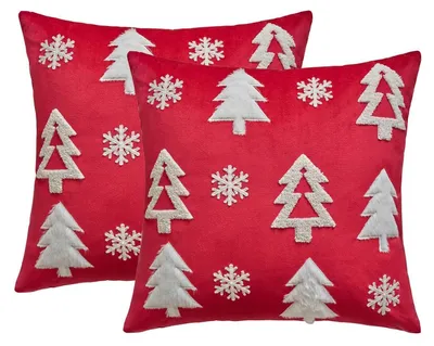 Produktbild von Kissenbezug Weihnachten 2 Stück 45x45 cm Kunstpelz Rot Baum