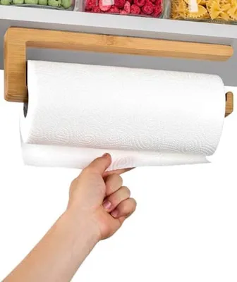 Produktbild von PromoHome® Bambus Küchenrollenhalter ohne Bohren – Selbstklebend, für Standard- und XXL-Rollen, 31x7x3 cm, Braun