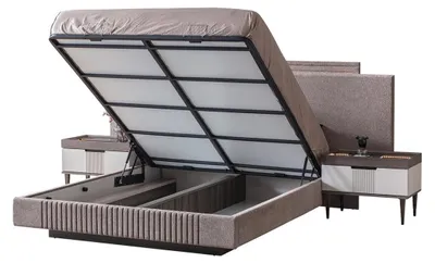 Produktbild von Schlafzimmer Set Modern Bett 2x Nachttische und Kleiderschrank 4tlg Neu