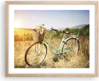Produktbild von Gerahmtes Poster - Rahmen in heller Eiche - Fahrrad Wiese Blumen - 50x40 cm - Wand Bild - Wanddeko - Wandbilder - Wandposter - Bilderrahmen - Bilder - Kunstdruck - Wandbild - P2NAA50x40-4206