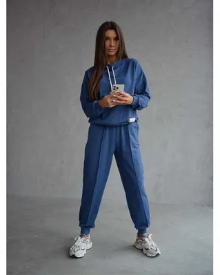 Produktbild von Damen Freizeitanzug Hausanzug Homewear Jogginganzug, Jeansblau/XL/42