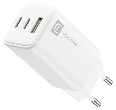 Produktbild von Cellularline Multipower Trio Port 65W - Smartphone, tablet e laptop 65W-Netzladegerät mit 3 Anschlüssen USB + USB-C + USB-C, Drinnen, AC, Weiß
