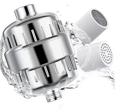 Produktbild von Duschkopf Wasserfilter 20 Stufen mit 2 Ersatzfilterpatronen, Universal Kalkfilter gegen Chlor & Schwermetalle