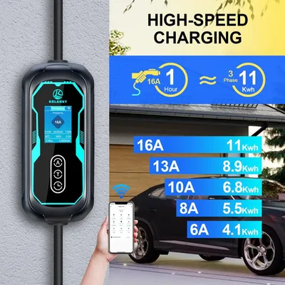 Obrázok produktu pre Prenosná nabíjacía stanica – 11 kW, typ 2, mobilná nabíjačka – kábel TPU – ovládanie cez aplikáciu – čierna