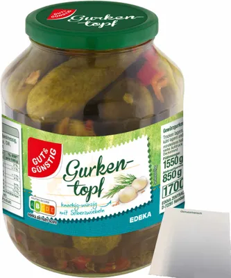Produktbild von Gut & Günstig Gurkentopf knackig-würzig mit Silberzwiebel (850g ATG) + usy Block