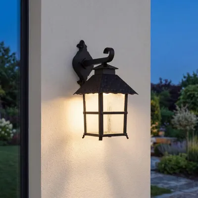 Produktbild von Wandleuchte außen E27 IP43 H: 41 cm Schwarz Aluminium Glas Wandlampe außen Außenlampe Garten Außenwandleuchte