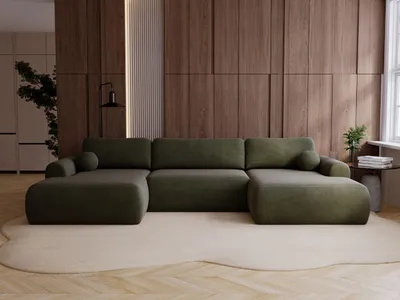 Produktbild von GrainGold Ecksofa U-Form Savana - Ecksofa mit Schlaffunktion, Bettkasten - Wohnlandschaft, Wohnzimmer Ecksofa - Eckcouch Grün (Vena 05)