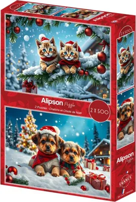 Image de ALIPSON Puzzle Noël chatons et chiots 2x500 pièces
