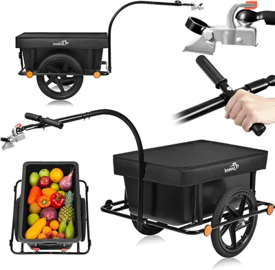 Immagine prodotto di Rimorchio per biciclette - Carrello portabagagli - Trasporto di carichi pesanti - Copertura impermeabile - 90 litri / 80 kg - Nero