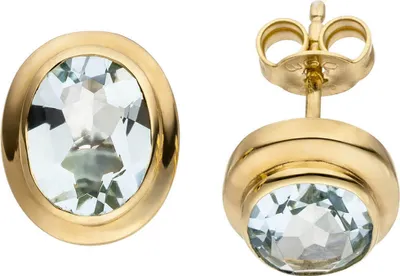 Produktbild von Ohrstecker Goldohrstecker 585 Gelbgold Aquamarin oval hellblau Ohrschmuck Damen