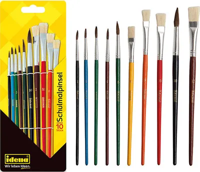 Produktbild von Idena Schulpinsel 10er Set mit 6 Rundpinsel und 4 Borstenpinsel, lackiert-60103