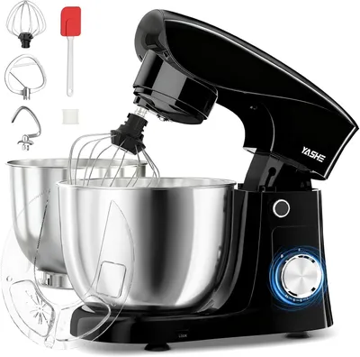 Immagine prodotto di Robot da cucina YASHE da 1500 W, potente impastatrice con 3 ciotole in acciaio inossidabile da 4, 5 e 5 litri, nero